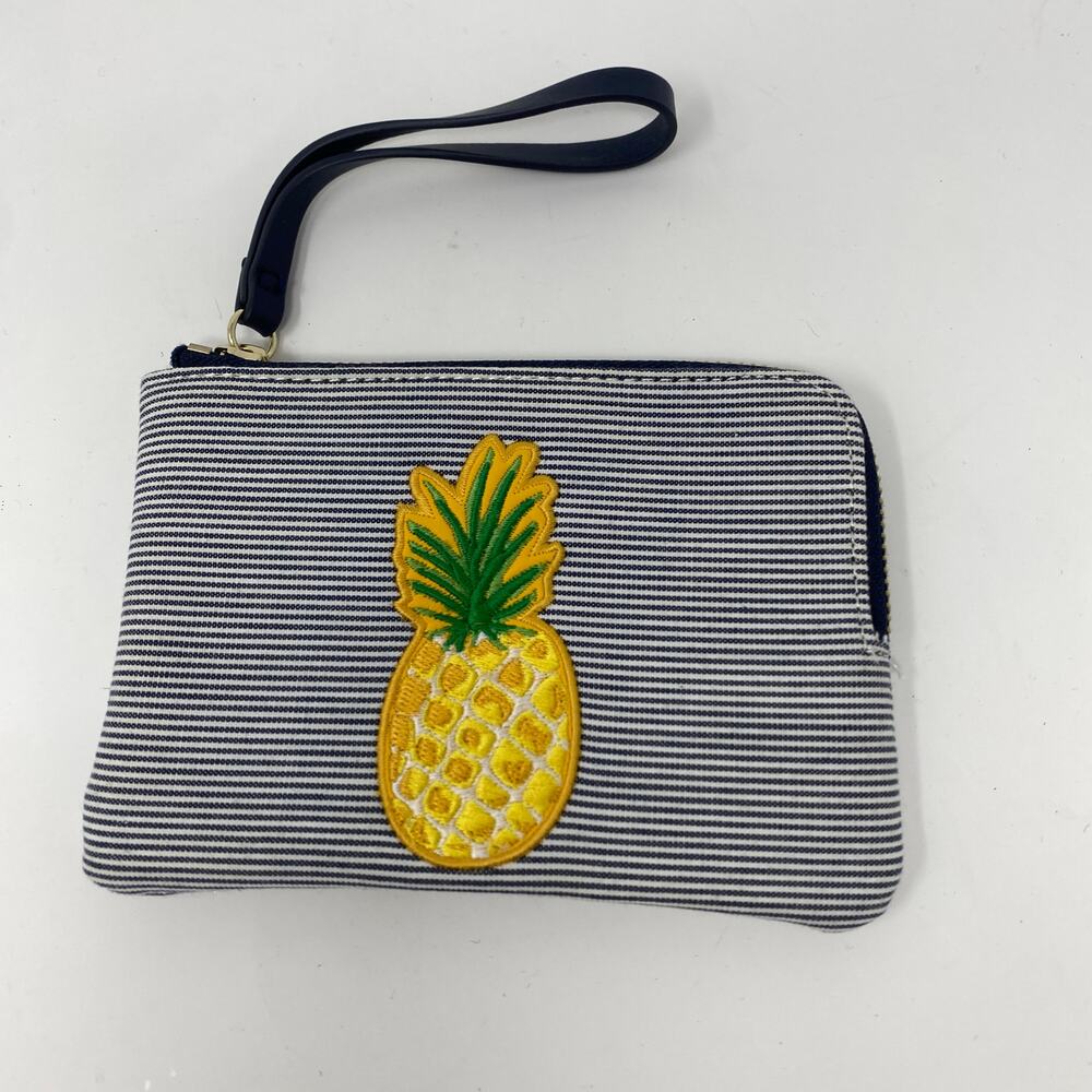 Blue white striped Pineapple wristlet purse wallet